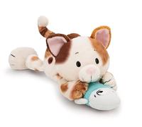 NICI Gato de la suerte de peluche con pez de 30 cm, marrón, suave muñeco de peluche NICI, adorable animal para abrazarlo y jugar, gran idea de regalo para niños y personas adultas - 62151