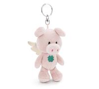 Llavero ángel de la guarda cerdo con hoja de trébol 10cm rosa - Colgante animal de peluche - Para colgar en la llave, bolso, mochila, y mucho más, para niños y adultos, una excelente idea de regalo