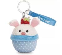 NICI 62866 - Llavero conejo en cupcake con texto “100% cute”, 7 cm, azul, colgante de peluche versátil con un mensaje cariñoso en una cinta de satén elegante, para ti o para esa persona especial