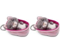 NICI Llavero Mascotas dormilonas Gato Gris 8cm en canasto Rosa Claro (Paquete de 2)