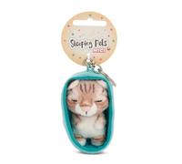 NICI-Llavero Sleeping Pets Gato atigrado de 8 cm en cestita, Color marrón, acompañante Fiel para Mochila o Bolso, para niños y Personas Adultas, 61608