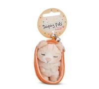 NICI Llavero Sleeping Pets Gato en cestita 8 cm Beige – Acompañante para mochila o bolso (61607)