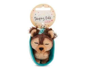 NICI-Llavero Sleeping Pets Perro Yorkshire Terrier de 8 cm en cestita, Color marrón, acompañante Fiel para Mochila o Bolso, para niños y Personas Adultas, 61605