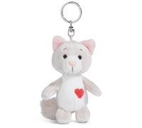 NICI Love Gato Esponjoso 10cm Gris-Colgante de Peluche de Animal sostenible con aro cordón, Llavero y portallaves (49400)