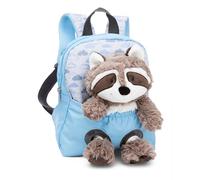 NICI mochila infantil azul 2 en 1 con mapache de peluche 25cm - Mochila guardería niñas y niños - Zona trasera suave y correas ajustables - 49844