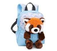 NICI mochila infantil azul 2 en 1 con peluche panda rojo 25cm - Mochila para guardería niñas y niños - Zona lumbar suave y correas ajustables - 49852