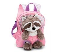 NICI mochila infantil rosa 2 en 1 con mapache de peluche 25cm - Mochila para guardería niñas y niños - Zona lumbar suave y correas ajustables - 49845