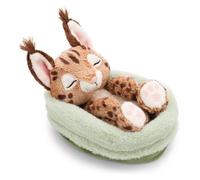 NICI Peluche caracal 12 cm durmiendo en una cestita, marrón, Peluches Decorativos, Juegos para niños, Ideas para Regalar - 62874