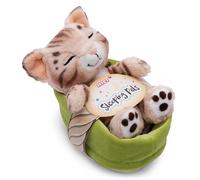 NICI Peluche Gato Bengala 12cm, durmiendo en la Cesta - Peluche para abrazar y amar - Producido a Partir de Materiales reciclados - 49747