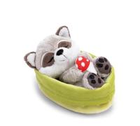 NICI Peluche Mapache con Seta Durmiendo en Cesta, 12 cm - 63123 | Suave y adorable, ideal para regalar, abrazar y decorar, perfecto para niños y adultos en cualquier ocasión