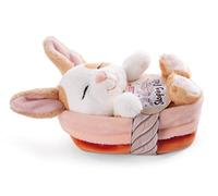 NICI Peluche Mascotas dormilonas Conejo Caramelo Moteado en canasto melocotón 12cm