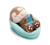 NICI peluche nutria con pez 12cm durmiendo en cesta azul - gris - Peluche suave, lindo para abrazar y jugar, para niños y adultos, una excelente idea de regalo - 61582