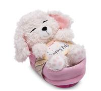 NICI peluche perro - Caniche blanco 12cm, durmiendo en la cesta - Peluche para abrazar y amar - Producido sosteniblemente a partir de materiales reciclados - 49749