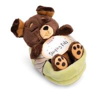 NICI peluche perro marrón 12cm, durmiendo en la cesta - Peluche para abrazar y amar - Producido sosteniblemente a partir de materiales reciclados - 49748