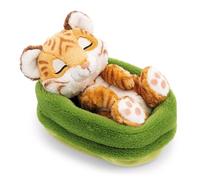 NICI Peluche Tigre de 12 cm durmiendo en una cestita, marrón, Peluches Decorativos, Juegos para niños, Ideas para Regalar - 62872