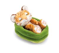 NICI Peluche Tigre de 12 cm durmiendo en una cestita, marrón, Peluches Decorativos, Juegos para niños, Ideas para Regalar - 62872