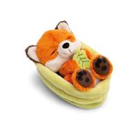 NICI peluche zorro con hoja 12cm durmiendo en cesta verde - naranja - Peluche suave, lindo para abrazar y jugar, para niños y adultos, una excelente idea de regalo - 61581