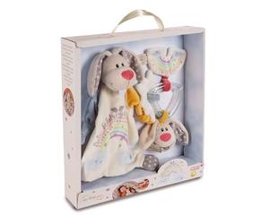 NICI Set MyFirstNICI doudou y aro sonajero Conejito guardián Dein Schutzengel en Caja de Regalo 32x30x6,3cm Beige