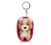 NICI Sleeping Pets 63167 - Llavero perro Yorkshire Terrier, 8 cm, en su cestita, multicolor, fiel acompañante de peluche para mochila o bolso, llavero para pequeños y mayores