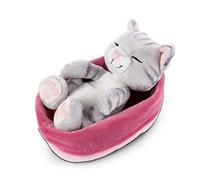 NICI Suave Juguete de Gato en Cesta Rosa-púrpura 16 cm - Peluches Sleeping Kitties para niñas, niños y bebés - Animales para Jugar, abrazar y Dormir
