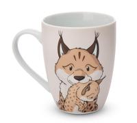 NICI Taza Lince y lémur 310ml 8x10cm con banderola Beige - Vaso de Porcelana para té, Leche, café o Cacao, Jarro asa para Bebidas frías y Calientes - Gran Idea de Regalo