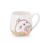 NICI Taza Molang con Flor arcoíris 400ml 8x9cm con banderola Blanco - Taza de té Taza de café Taza de Porcelana Taza asa para Bebidas frías y Calientes, café, té, Leche, Cacao