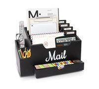 Niciksty Escritorio de Madera Organizador de Correo con 6 Compartimentos y Cajón, Archivador Portapapeles Escritorio de Madera PortaCartas Organizador para el Hogar Oficina, Negro