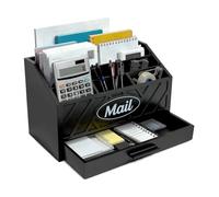 Niciksty Escritorio de Madera Organizador de Correo con 6 Compartimentos y Cajón, Archivador Portapapeles Escritorio de Madera PortaCartas Organizador para el Hogar Oficina, Negro