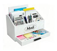 Niciksty Escritorio de Madera Organizador de Correo con 6 Compartimentos y Cajón, Archivador Portapapeles Escritorio de Madera PortaCartas Organizador para el Hogar Oficina, Blanca