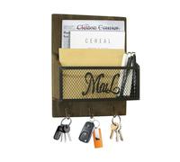 Niciksty Llavero de Madera para Pared, Porta Llaves de Pared con Buzón, Organizador Llaves con 3 Ganchos para Llaves, Soporte para Llaves y Correo Para Entrada, Pasillo, Cocina, Marrón