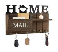 Niciksty Llavero de Madera para Pared, Porta Llaves de Pared con Buzón, Organizador Llaves con 7 Ganchos para Llaves, Soporte para Llaves y Correo Para Entrada, Pasillo, Cocina, Marrón