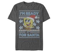 Nickelodeon Big & Tall Spongebob Squarepants Santa Sponge Men's Tops Short Sleeve Tee Shirt, Charcoal Heather, Large