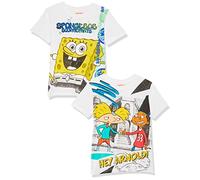 Nickelodeon Boys' Big Spongebob Squarepants & Hey Arnold 2-Pack T-Shirt Bundle Set, White