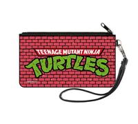 Nickelodeon - Cartera con cremallera alrededor, logotipo de las Tortugas Ninja Mutantes Adolescentes, Título de ladrillo, lienzo, Rojo -, S, Casual