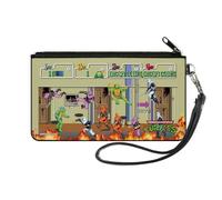 Nickelodeon - Cartera pequeña y compacta, con tarjetero para tarjetas de crédito, diseño de tortugas ninja mutantes adolescentes de 8 bits, escena de batalla de video, lienzo