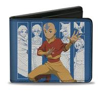 Nickelodeon - Cartera plegable, diseño de Avatar Aang y bloques de personajes y logotipo azul y blanco, cuero vegano, 4 x 3.5 pulgadas, casual