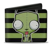 Nickelodeon - Cartera plegable, Invader Zim GIR Pose Stripe Verde Negro, Cuero Vegano, Verde, 4.0" x 3.5", Casual