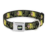 Nickelodeon - Collar para Mascotas, Collar de Perro, Hebilla de cinturón de Seguridad de Metal, Hojas de Esponja primitiva, Color Negro y Verde, 20 a 31 Pulgadas, 1.5 Pulgadas de Ancho