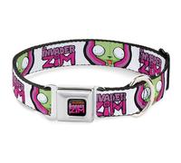 Nickelodeon Collar para Mascotas, Collar de Perro, Hebilla de cinturón de Seguridad de Metal, Logotipo de Invader Zim Title y Gir Pose Close Up White Pinks, 13 a 17 Pulgadas, 1.5 Pulgadas de Ancho