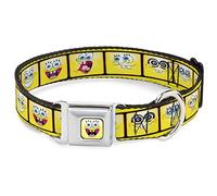 Nickelodeon - Collar para Mascotas, Collar de Perro, Hebilla de cinturón de Seguridad de Metal, Tira de película Bob Esponja, Color Amarillo, Negro y Blanco, 15 a 24 Pulgadas, 1.0 Pulgadas de Ancho