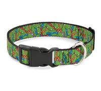 Nickelodeon - Collar para Mascotas, Collar de Perro, Hebilla de plástico, Caras de Tortugas Ninja Mutantes Adolescentes, Color Verde, Multicolor, 7 a 8.5 Pulgadas, 0.5 Pulgadas de Ancho