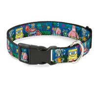 Nickelodeon - Collar para mascotas, collar de perro, hebilla de plástico, escena de 8 bits de Bob Esponja, 9.5 a 13 pulgadas, 1.0 pulgadas de ancho