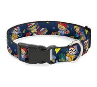 Nickelodeon - Collar para Mascotas, Collar de Perro, Hebilla de plástico, Formas de Poses de Personajes Rocket Power, Gris frío, Multicolor, 9.5 a 14.5 Pulgadas, 0.5 Pulgadas de Ancho