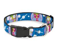 Nickelodeon - Collar para Mascotas, Collar de Perro, Hebilla de plástico, invasor Zim y Gir Poses y Planetas Azul Blanco, 20 a 31 Pulgadas, 1.5 Pulgadas de Ancho