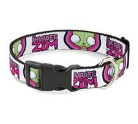 Nickelodeon - Collar para Mascotas, Collar de Perro, Hebilla de plástico, Logotipo del título de Invader Zim y Gir Pose Close Up White Pinks, 9.5 a 14.5 Pulgadas, 0.5 Pulgadas de Ancho