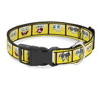 Nickelodeon - Collar para Mascotas, Collar de Perro, Hebilla de plástico, Tira de película de Bob Esponja, Color Amarillo, Negro y Blanco, 8.5 a 12 Pulgadas, 0.5 Pulgadas de Ancho