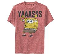 Nickelodeon Little, Big Spongebob Squarepants YAS Boys Short Sleeve Tee Shirt, Red Heather, Large