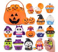 nicknack Squishy Regalos Halloween Niños Pack | 12 Squishy Juguetes + 12 Cubos Calabaza + 1 Bolso Calabaza | Relleno Piñata Halloween | Detalles Fiesta Infantil, Regalos para Alumnos Primaria