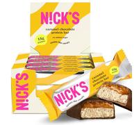 NICKS Barritas de Proteínas Caramelo chocolate, baja en carbohidratos, 15g de proteínas, 190 calorías, low carb, ceto barras proteicas, sin azúcar añadido, sin gluten (12 keto protein bars x 50g)