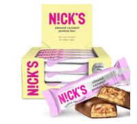 NICKS Barritas de Proteínas de Almendra caramelo, baja en carbohidratos, 13g de proteínas, 201 calorías, low carb, ceto barras proteicas, sin azúcar añadido, sin gluten (12 keto protein bars x 50g)